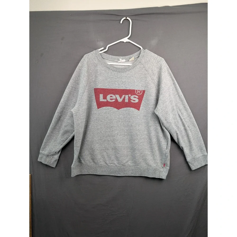 Levis Mens Heather Gray Graphic Batwing Logo Long‎ Sleeve Raglan Sweatshirt